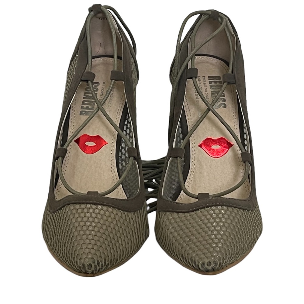 REDKISS Olive Green Lace-Up Stilettos
